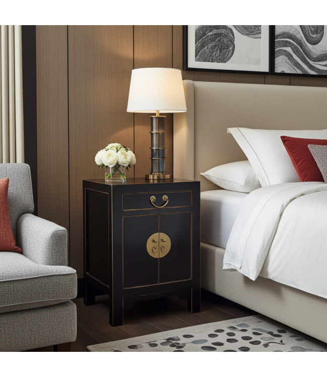 Chinese Bedside Table Onyx Black - Orientique Collection L42xW35xH60cm