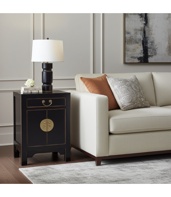 Chinese Bedside Table Onyx Black - Orientique Collection L42xW35xH60cm