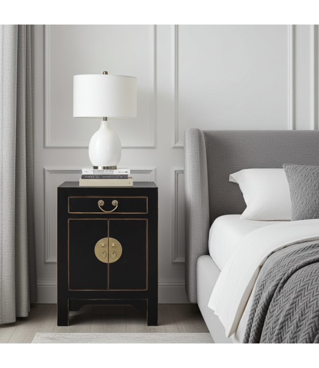 Mesita De Noche China Ónix Negro - Colección Orientique L42xL35xH60cm