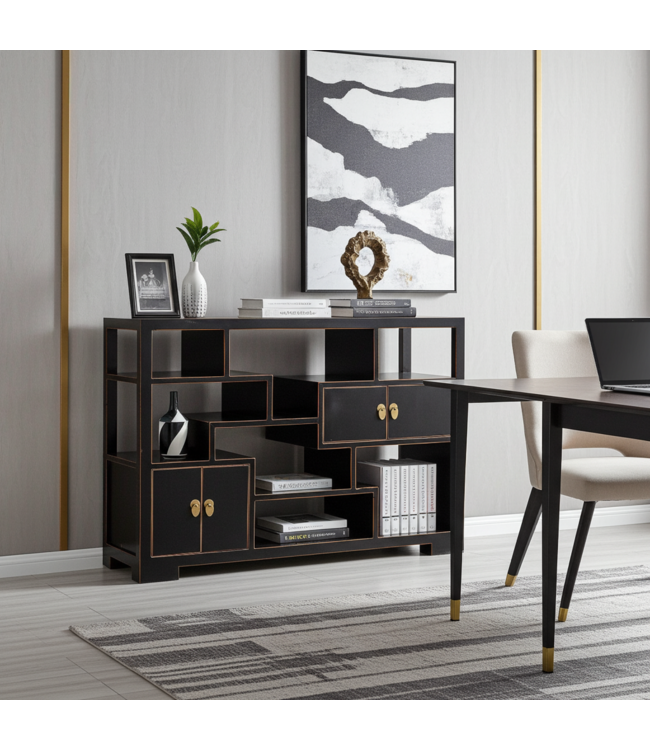 Chinesisches Bücherregal Offenes Regal Onyx Schwarz - Orientique Kollektion B108xT35xH80cm