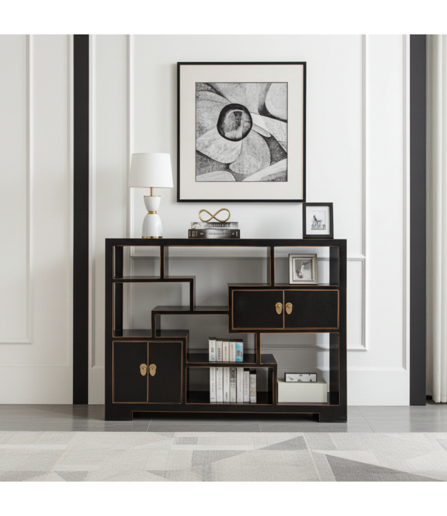 Libreria Cinese Mobile Espositore Onice Nero - Orientique Collezione L108xP35xA80cm