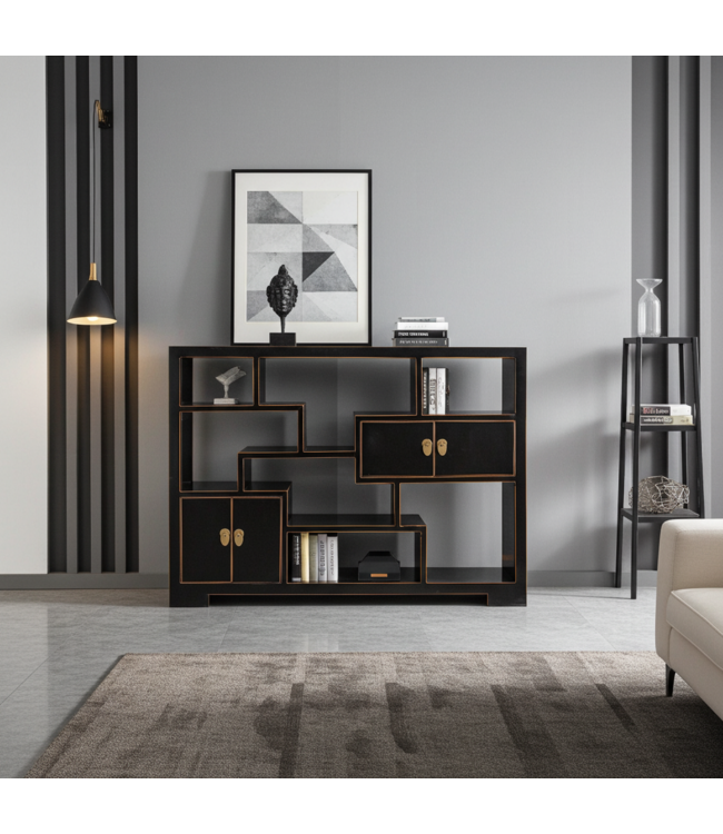 Chinesisches Bücherregal Offenes Regal Onyx Schwarz - Orientique Kollektion B108xT35xH80cm