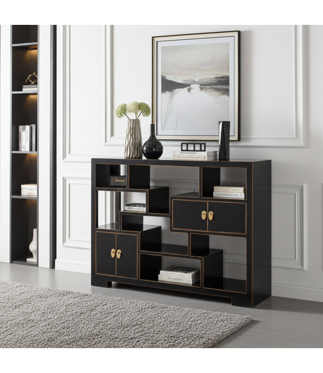 Libreria Cinese Mobile Espositore Onice Nero - Orientique Collezione L108xP35xA80cm