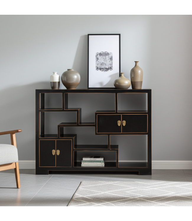 Bibliothèque Chinoise Étagère Ouverte Onyx Noir - Orientique Collection L108xP35xH80cm