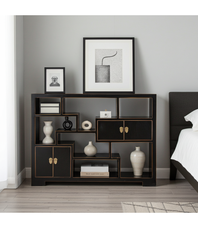 Librería China Mueble Expositor Ónix Negro - Orientique Colección An108xP35xAl80cm