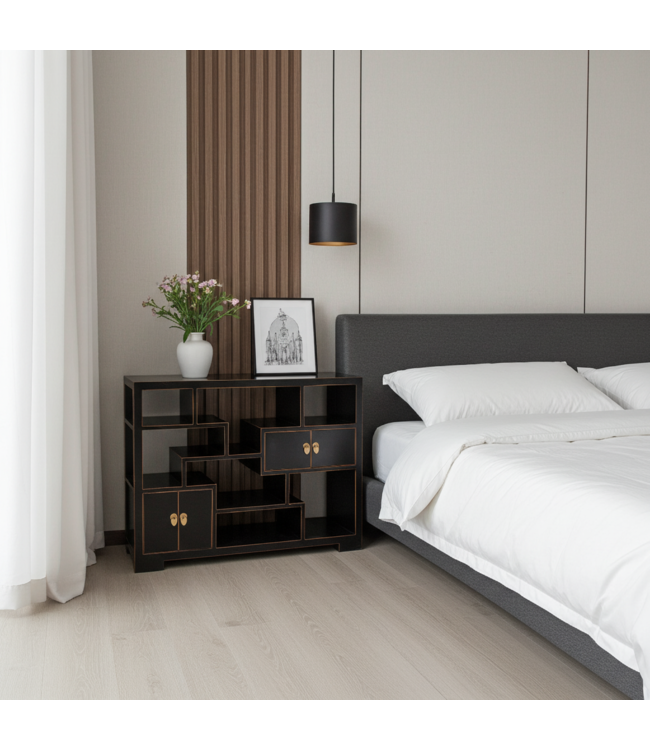 Chinese Boekenkast Open Kast Onyx Zwart - Orientique Collectie B108xD35xH80cm