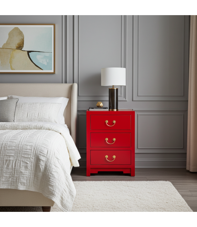 Table de Chevet Chinois Lucky Rouge - Orientique Collection L45xP30xH60cm