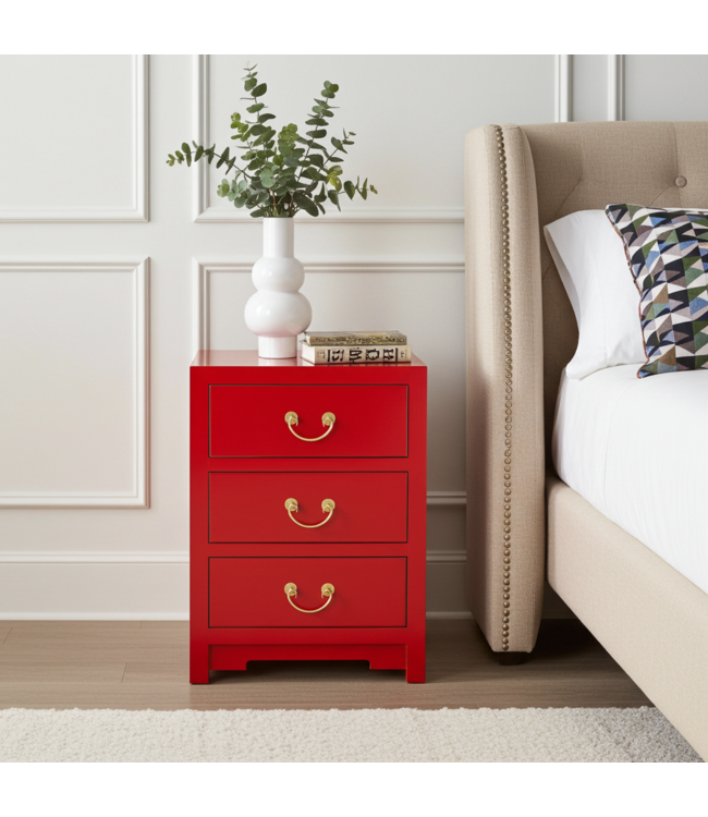 Table de Chevet Chinois Lucky Rouge - Orientique Collection L45xP30xH60cm