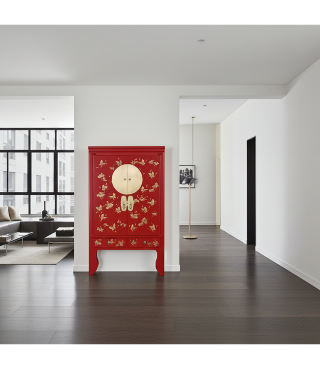 Chinese Wedding Cabinet Lucky Red Hand-Painted - Orientique Collection W100xD55xH175cm