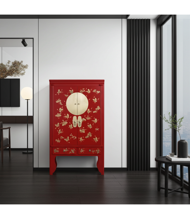 Armario de Bodas Chino Lucky Rojo Pintado a Mano  - Orientique Colección An100xP55xAl175cm