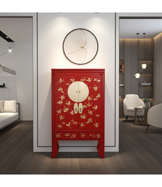 Armoire de Mariage Chinoise Lucky Rouge Peint à la Main  - Orientique Collection L100xP55xH175cm