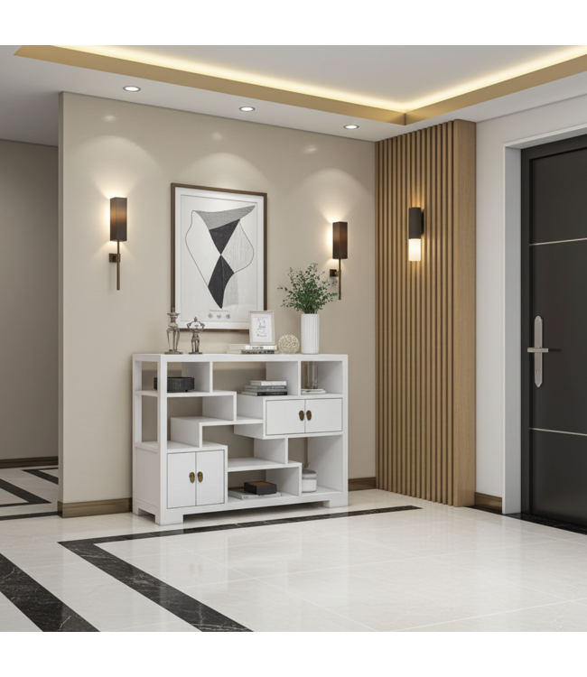 Chinese Bookcase Open Cabinet Snow White - Orientique Collection W108xD35xH80cm