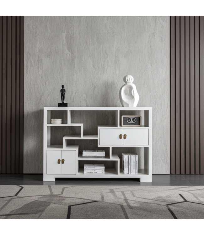 Chinese Bookcase Open Cabinet Snow White - Orientique Collection W108xD35xH80cm