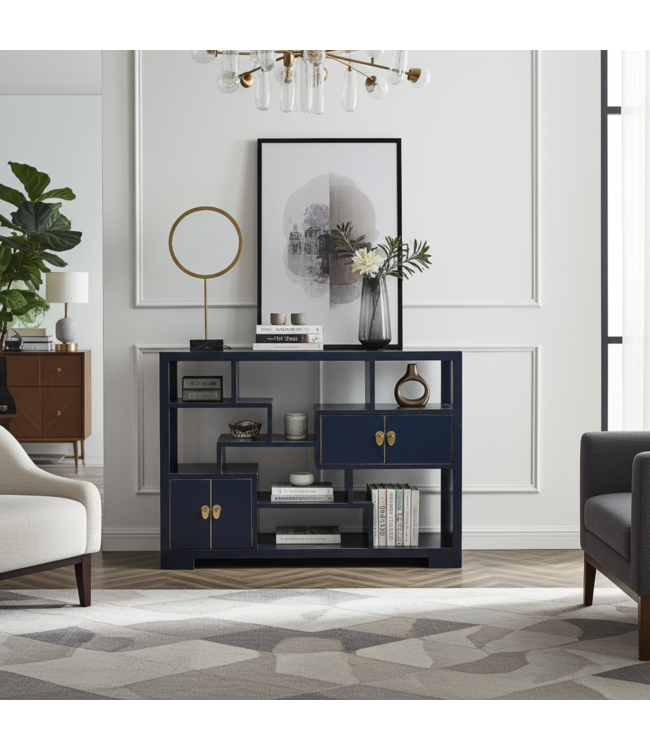 Chinese Bookcase Open Cabinet Midnight Blue - Orientique Collection W108xD35xH80cm