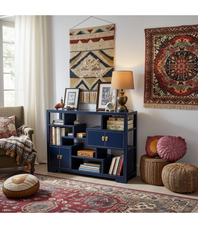 Chinese Boekenkast Open Kast Midnight Blauw - Orientique Collectie B108xD35xH80cm