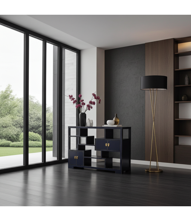 Chinese Bookcase Open Cabinet Midnight Blue - Orientique Collection W108xD35xH80cm