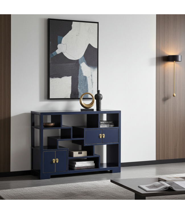 Chinese Bookcase Open Cabinet Midnight Blue - Orientique Collection W108xD35xH80cm