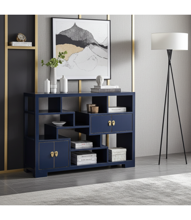 Chinesisches Bücherregal Offenes Regal Nachtblau - Orientique Kollektion B108xT35xH80cm