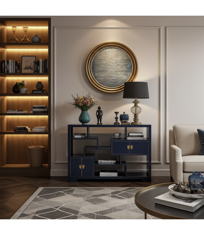 Librería China Mueble Expositor Azul Noche - Orientique Colección An108xP35xAl80cm