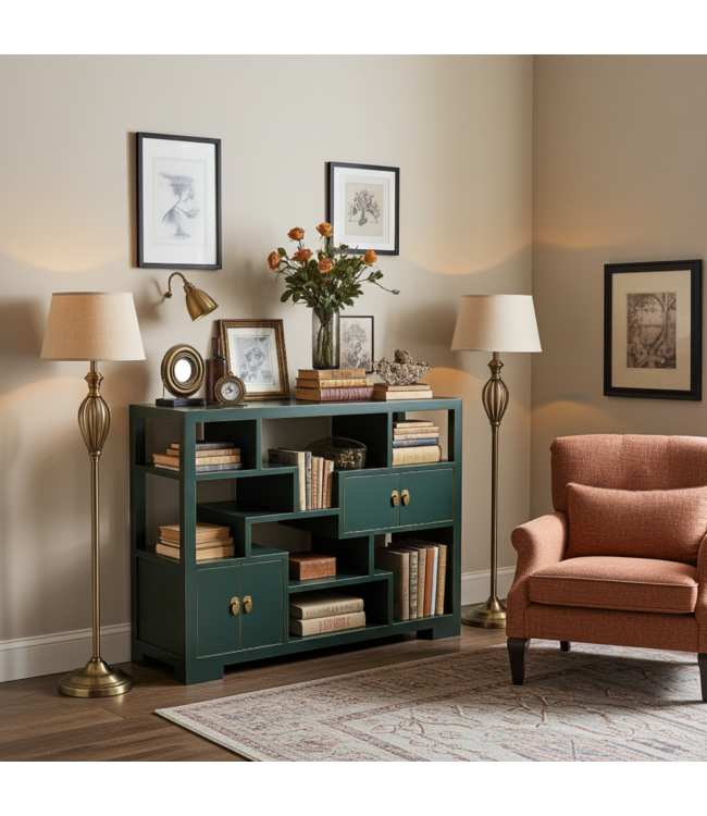 Librería China Mueble Expositor Verde Azulado - Orientique Colección An108xP35xAl80cm