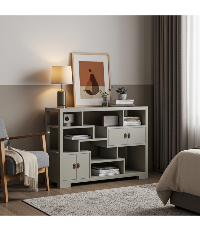 Libreria Cinese Mobile Espositore Moonshine Grigio - Orientique Collezione L108xP35xA80cm