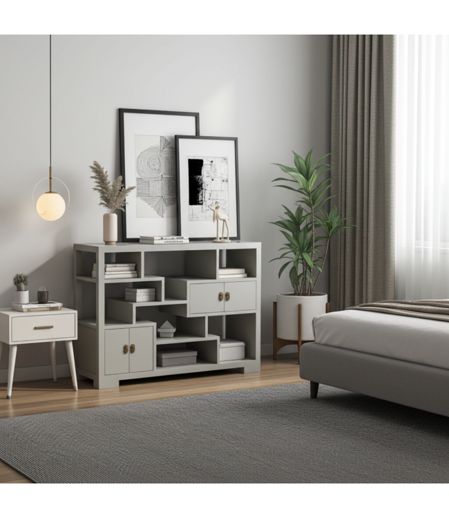 Libreria Cinese Mobile Espositore Moonshine Grigio - Orientique Collezione L108xP35xA80cm