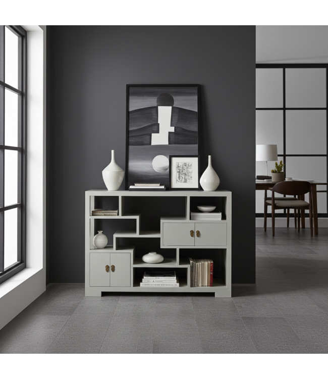 Librería China Mueble Expositor Moonshine Gris - Orientique Colección An108xP35xAl80cm