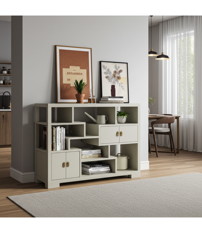 Chinesisches Bücherregal Offenes Regal Moonshine Greige - Orientique Kollektion B108xT35xH80cm