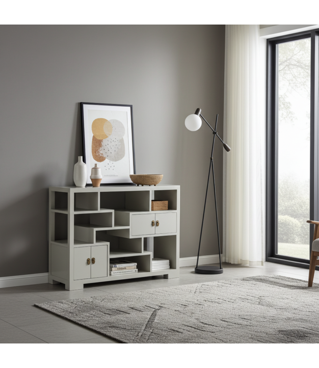 Chinese Bookcase Open Cabinet Moonshine Greige - Orientique Collection W108xD35xH80cm