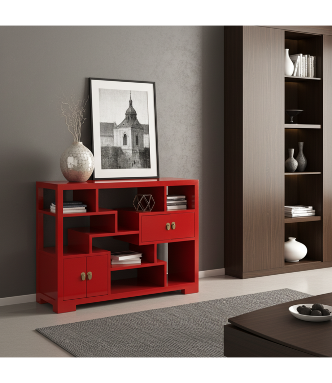 Chinese Boekenkast Open Kast Lucky Rood - Orientique Collectie B108xD35xH80cm