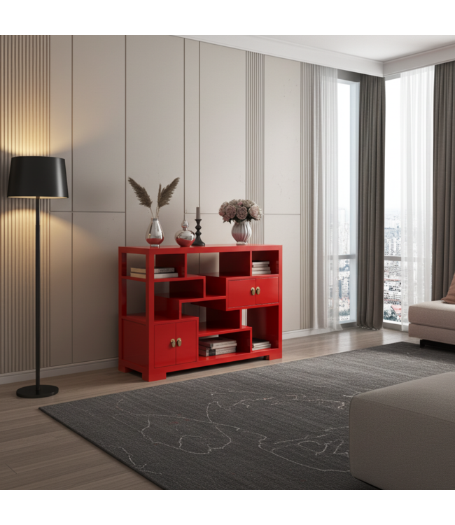 Chinese Boekenkast Open Kast Lucky Rood - Orientique Collectie B108xD35xH80cm