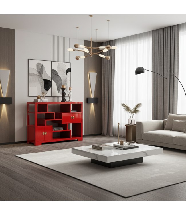 Chinesisches Bücherregal Offenes Regal Lucky Rot - Orientique Kollektion B108xT35xH80cm