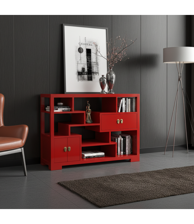 Chinesisches Bücherregal Offenes Regal Lucky Rot - Orientique Kollektion B108xT35xH80cm