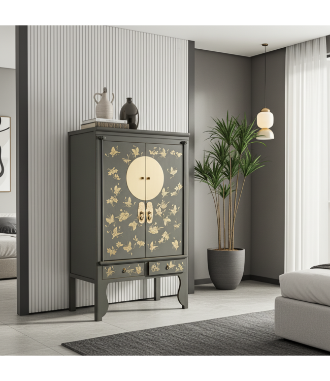 Armoire de Mariage Chinoise Gris Olive Peint à la Main - Orientique Collection L105xP55xH175cm