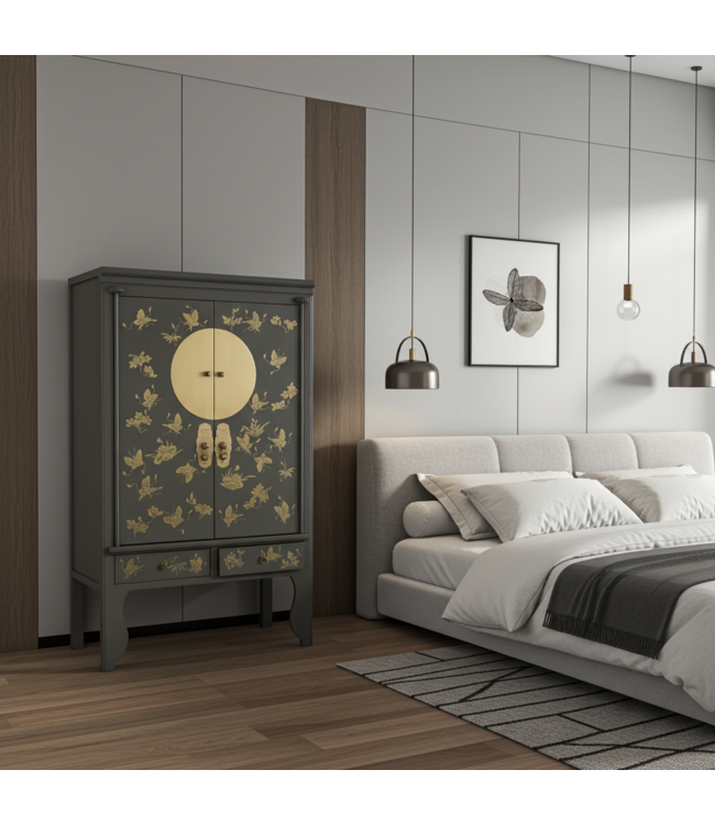Armoire de Mariage Chinoise Gris Olive Peint à la Main - Orientique Collection L105xP55xH175cm