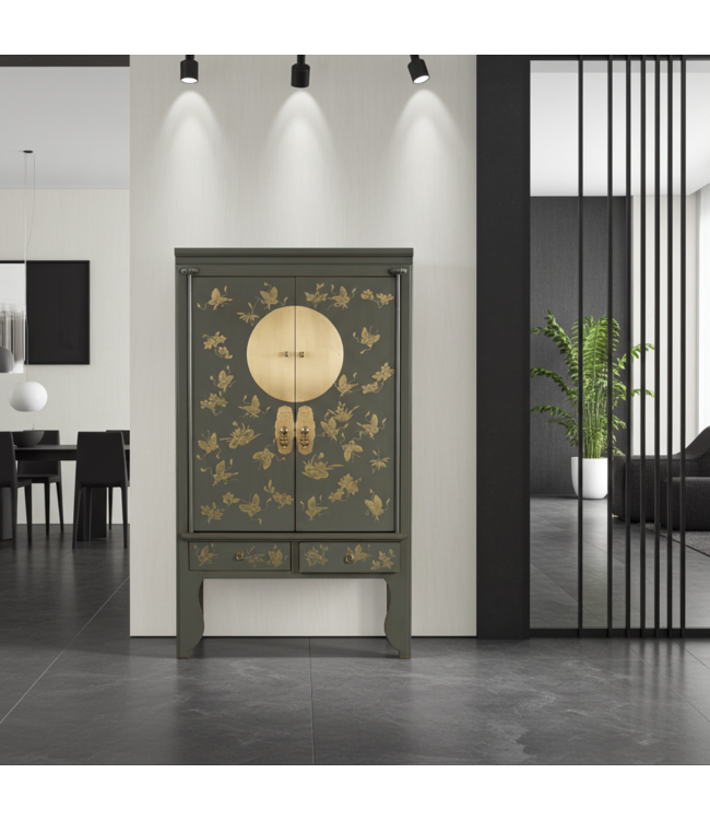 Armoire de Mariage Chinoise Gris Olive Peint à la Main - Orientique Collection L105xP55xH175cm