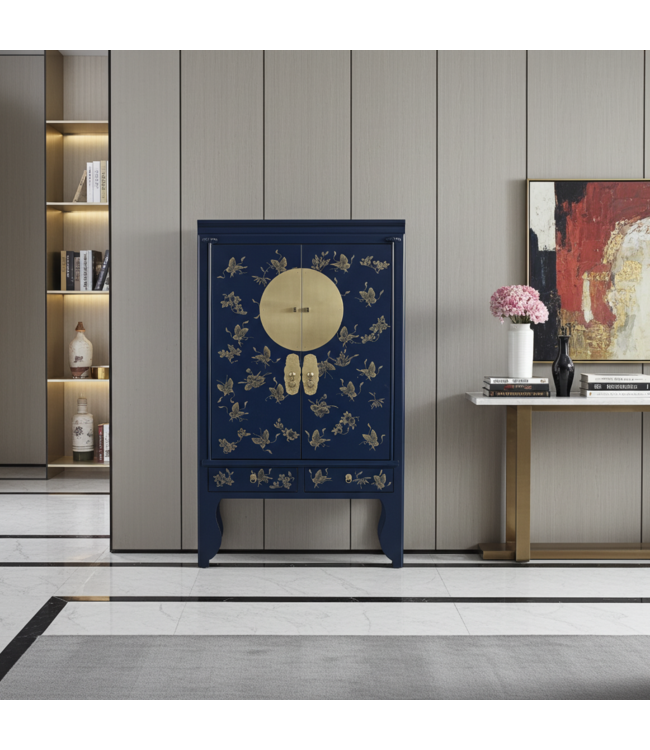 Armario de Bodas Chino Azul Noche Pintado a Mano  - Orientique Colección An100xP55xAl175cm