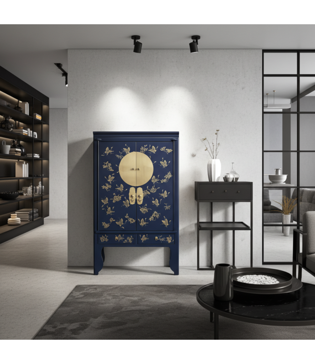 Chinese Wedding Cabinet Midnight Blue Hand-Painted - Orientique Collection W100xD55xH175cm
