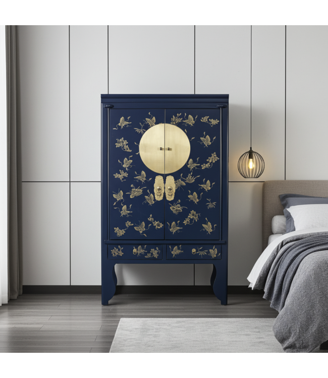Armario de Bodas Chino Azul Noche Pintado a Mano  - Orientique Colección An100xP55xAl175cm