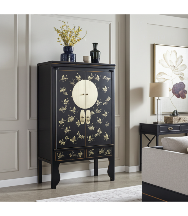 Armario de Bodas Chino Ónix Negro Pintado a Mano  - Orientique Colección An100xP55xAl175cm