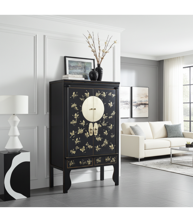 Armoire de Mariage Chinoise Onyx Noir Peint à la Main  - Orientique Collection L100xP55xH175cm