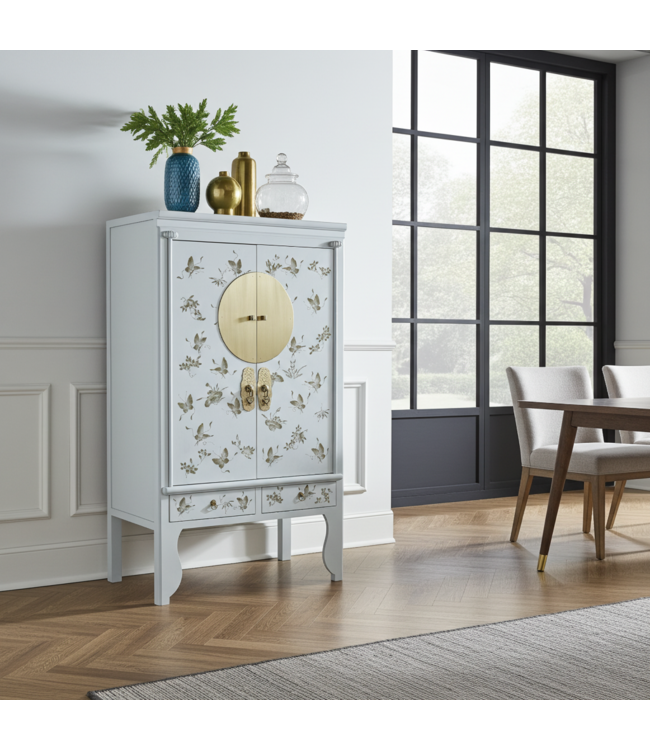 Chinese Wedding Cabinet Snow White Hand-Painted - Orientique Collection W100xD55xH175cm