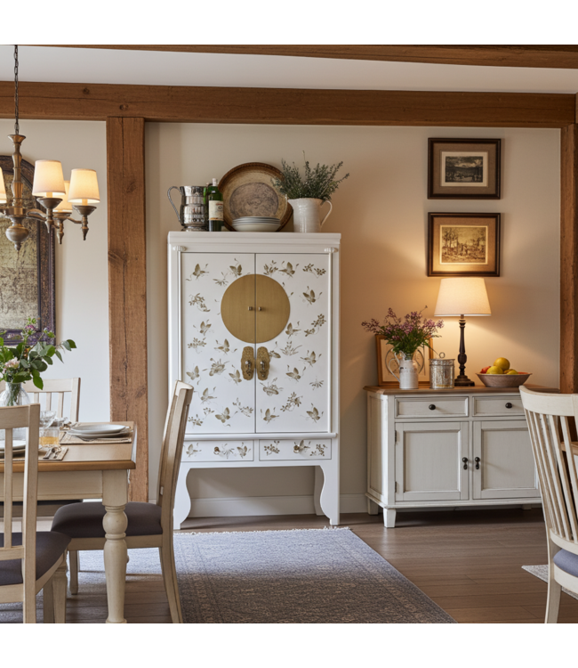 Chinese Bruidskast Sneeuw Wit Handbeschilderd - Orientique Collectie B100xD55xH175cm