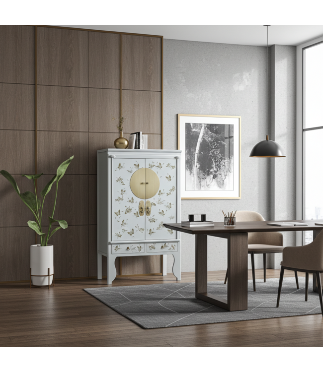 Armadio Nuziale Cinese Bianco Neve Dipinto a Mano - Orientique Collezione L100xP55xA175cm