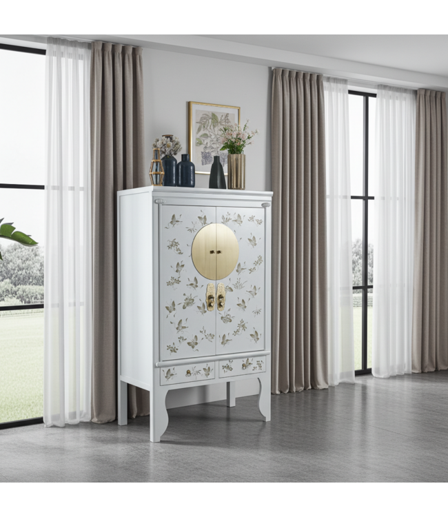 Chinese Bruidskast Sneeuw Wit Handbeschilderd - Orientique Collectie B100xD55xH175cm