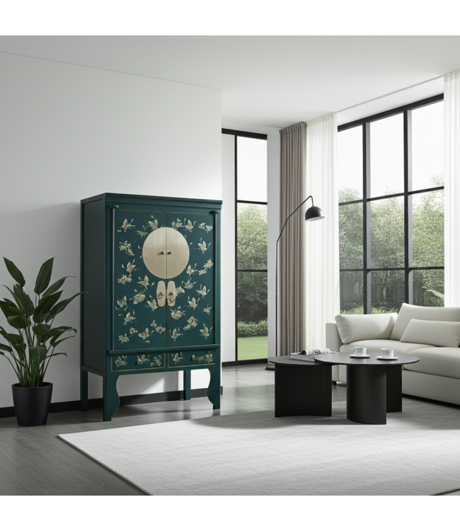 Armario de Boda Chino Pintado a Mano Mariposas Teal - Colección Orientique An.100xP55xAl.175cm