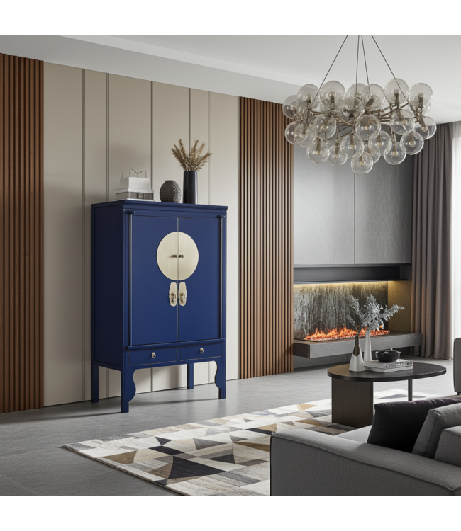 Armoire de Mariage Chinoise Bleu Nuit - Orientique Collection L100xP55xH175cm