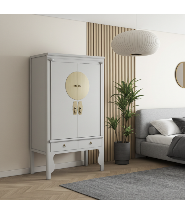 Armoire de Mariage Chinoise Moonshine Grège - Orientique Collection L100xP55xH175cm