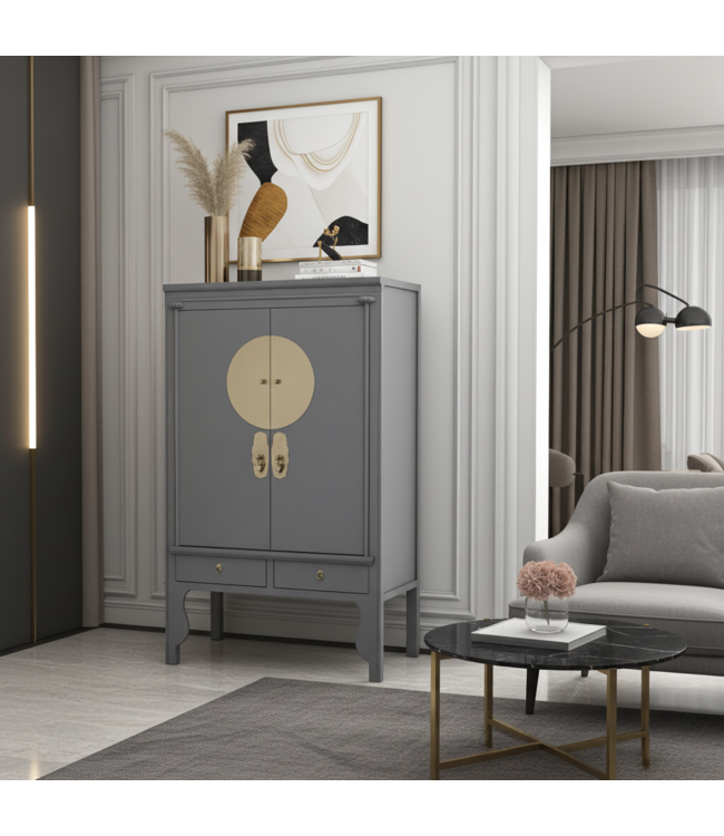 Armoire de Mariage Chinoise Gris Pastel - Orientique Collection L100xP55xH175cm