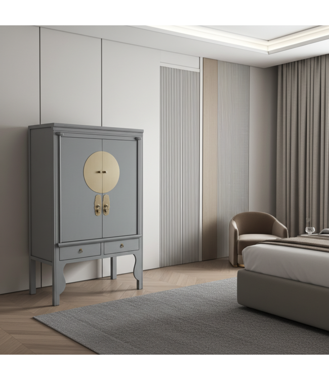 Chinese Wedding Cabinet Pastel Grey - Orientique Collection W100xD55xH175cm